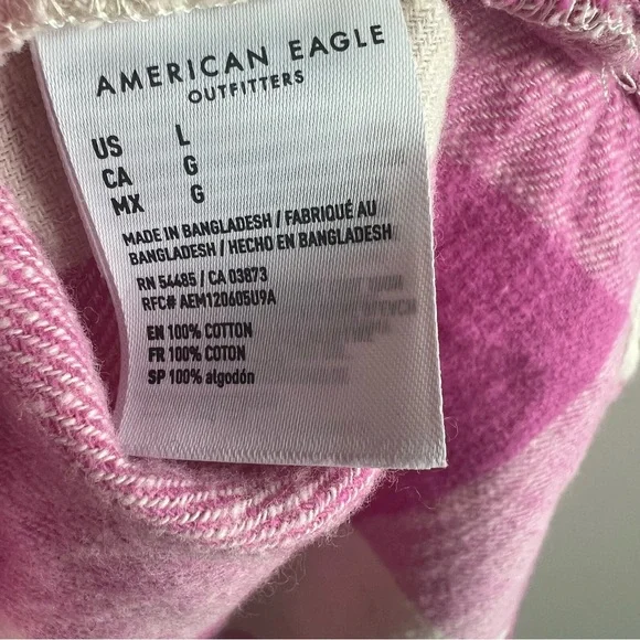 American Eagle Outfitters Pink Tan Plaid Flannel Button Up Shirt Large NWOT - Picture 6 of 9